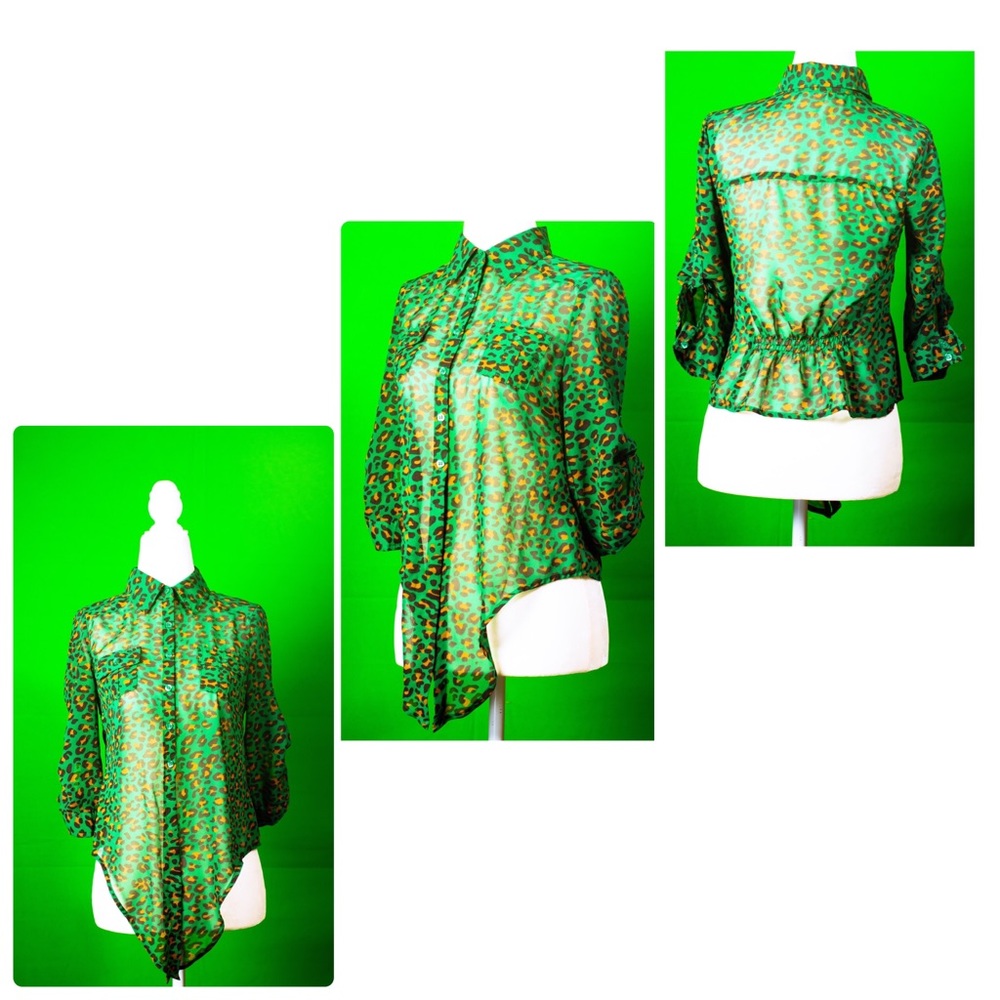 Mine green and brown printed blouse